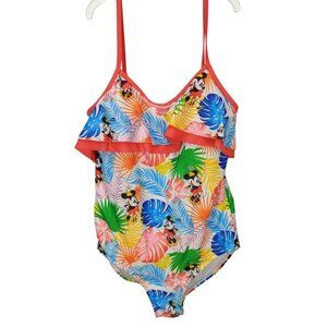 Disney Minnie Mouse One-Piece Tropical Print Swimsuit With Adjustable Straps & R